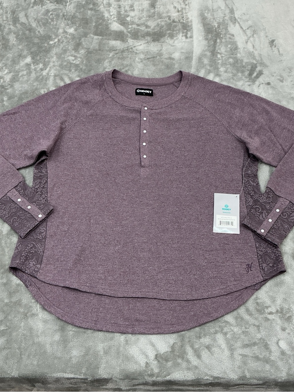 Hooey Long Sleeve Thermal Henley Womens Large Light Purple heather shirt